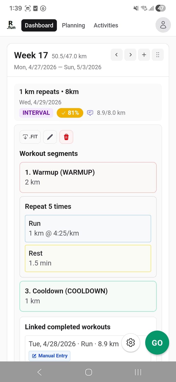 Interval workouts with pace targets